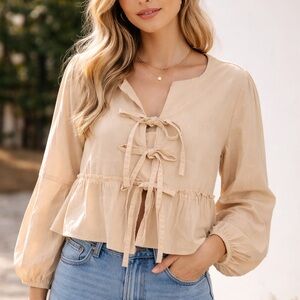 Velvet Heart Beige Tie-Front Blouse